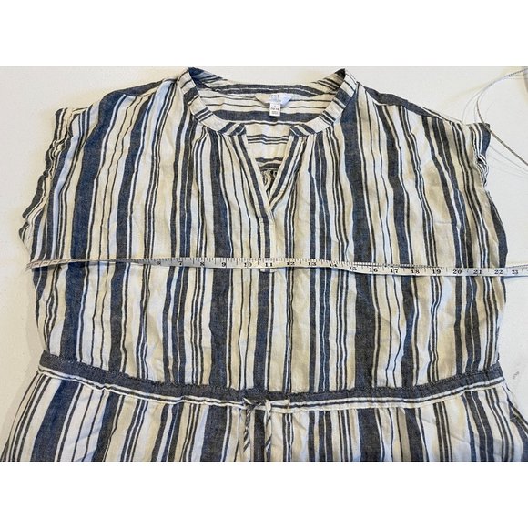 Time and Tru Womens Striped Sheath Dress Split V Neck Round Hem White Gray SZ L - Picture 5 of 8